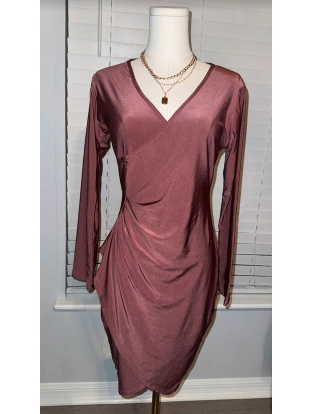 Venus silky, slinky side ruched midi dress, Large. Like New!